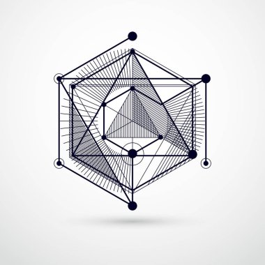 Broşür, el ilanı, poster, reklam, kapak, vektör soyut modern arkaplan için 3D siyah beyaz tasarım düzeni. Küpler, altıgenler, kareler, dikdörtgenler ve elementlerin bileşimi.