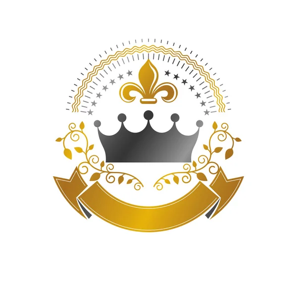 Majestuoso Emblema Corona Escudo Heráldico Logotipo Decorativo Ilustración Vectorial Aislado — Vector de stock