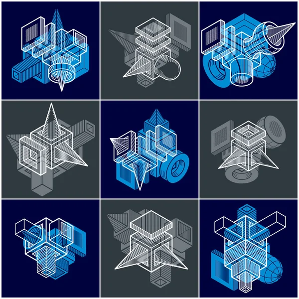 Coleção Vetor Abstrato Diferentes Formas Geométricas Dimensionais — Vetor de Stock