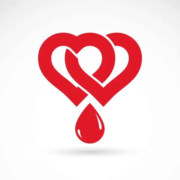 心脏形状和血滴的矢量图解 心血管系统疾病治疗药物使用的概念符号 — 图库矢量图片