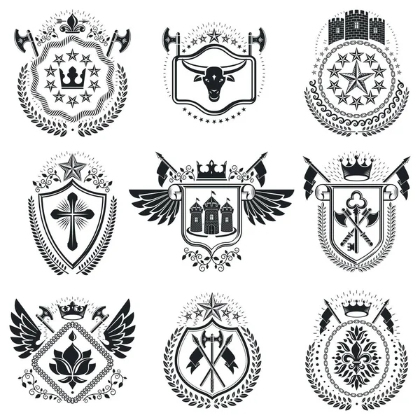 Lyxiga Heraldiska Vektorer Emblem Mallar Vektorblazoner Klassisk Hög Kvalitet Symboliska — Stock vektor