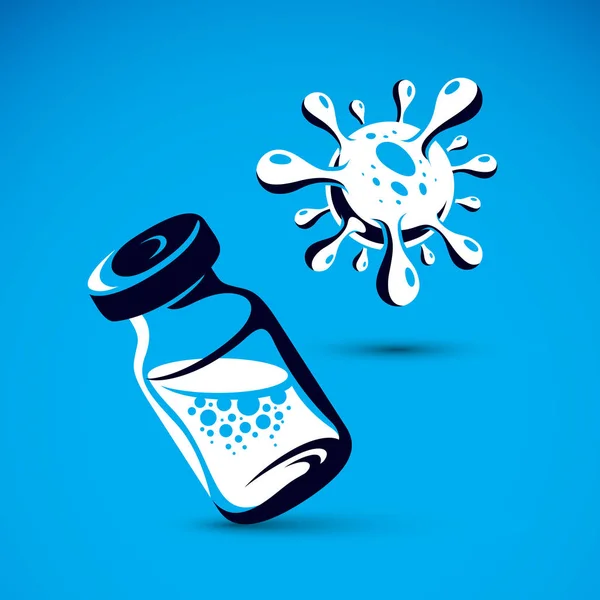 Vektorové Lékařské Láhve Ilustrace Antivirové Vakcinace Nápad — Stockový vektor