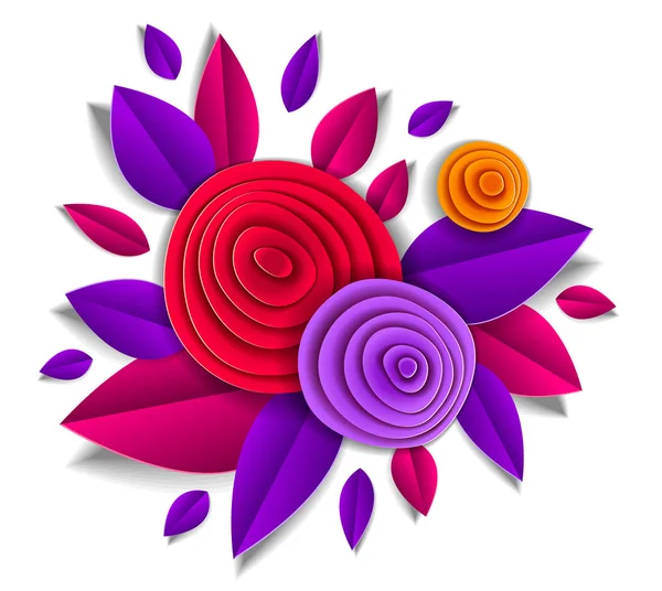 Conception Avec Des Fleurs Automne Feuilles Style Coupe Papier Illustration — Image vectorielle