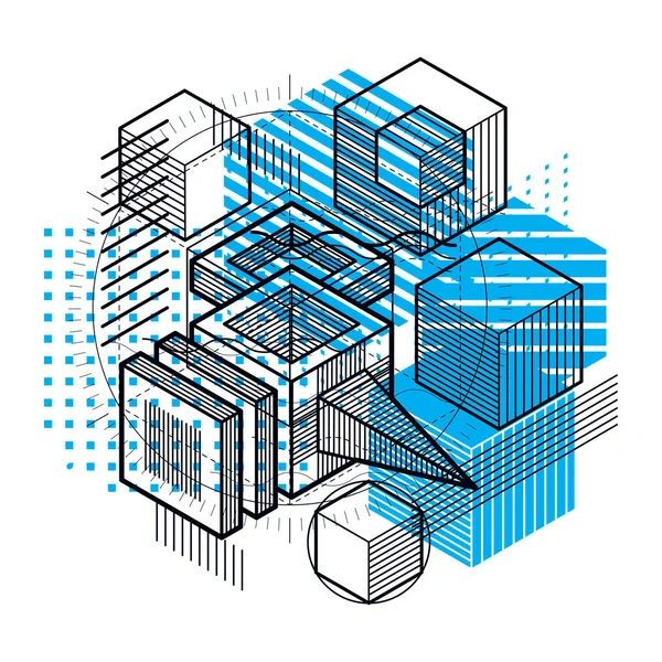 Abstrakter Vektorhintergrund Mit Isometrischen Linien Und Formen Würfel Sechsecke Quadrate — Stockvektor