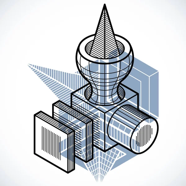 Üç boyutlu mühendislik inşaat, soyut vektör trigonometrik şekli.