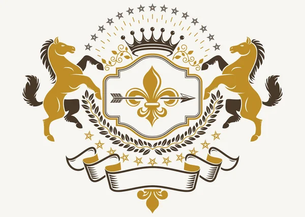 Emblema Elegante Vetor Heráldico Brasão Armas Criado Usando Ilustração Cavalo —  Vetores de Stock