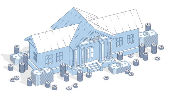 Edifício Velho Banco Dos Desenhos Animados Com Pilha Dólar Dinheiro —  Vetores de Stock