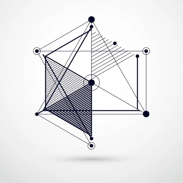 Mekaniskt Schema Svartvitt Vektorkonstruktionsritning Med Kuber Och Geometriska Element Teknisk — Stock vektor