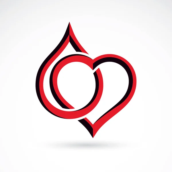 心臓の形と血の滴のベクトル図 循環器系疾患は 薬局で使用するための概念的なシンボルを修復します — ストックベクタ