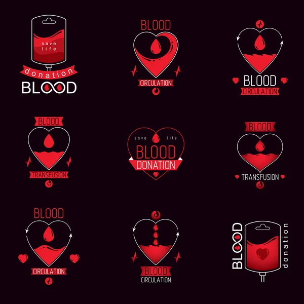 Colección Emblemas Vectoriales Creados Sobre Idea Donación Sangre Transfusión Sangre — Vector de stock