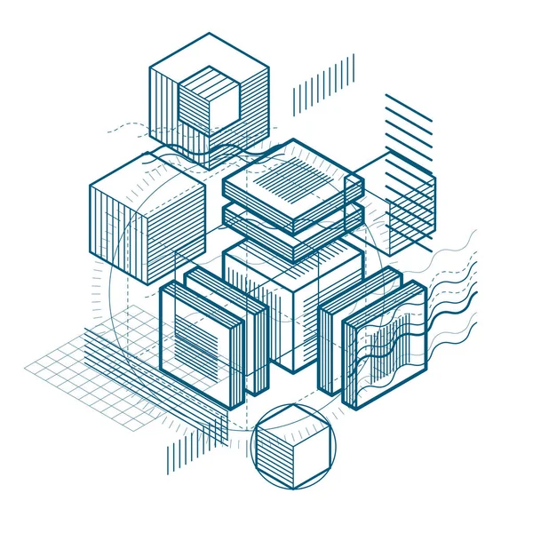 Линии Формы Абстрактный Векторный Изометрический Фон Макет Кубов Шестиугольников Квадратов — стоковый вектор