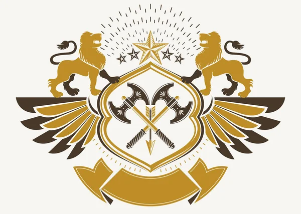 Heraldische Wapen Decoratieve Gevleugelde Embleem Geïsoleerde Vectorillustratie Gemaakt Met Behulp — Stockvector