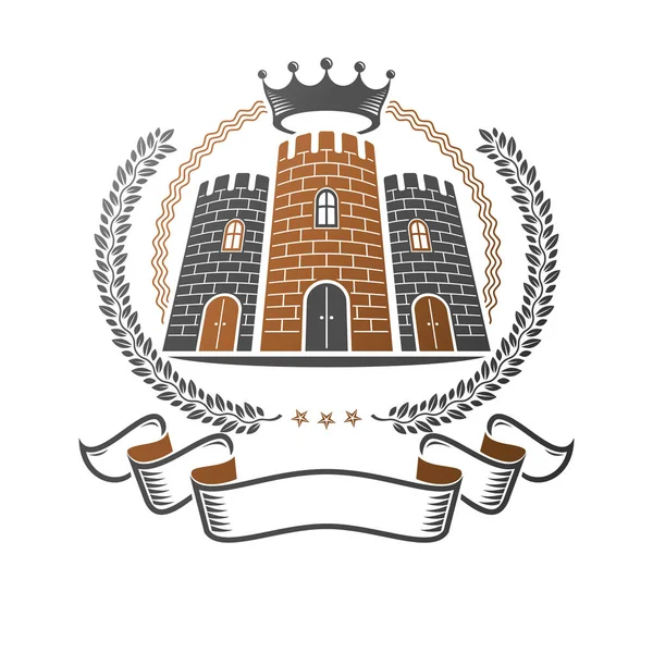 Emblema Antigo Castelo Heráldica Brasão Armas Logotipo Decorativo Isolado Ilustração —  Vetores de Stock