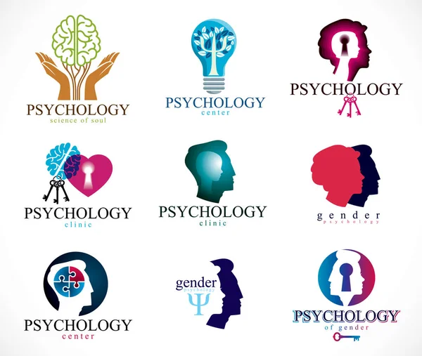 Psychologie Cerveau Humain Psychanalyse Psychothérapie Problèmes Relationnels Genre Personnalité Individualité — Image vectorielle