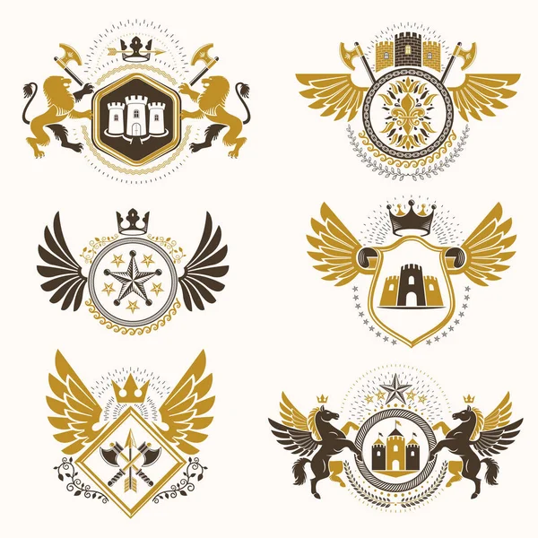 Plantillas Diseño Heráldica Vintage Emblemas Vectoriales Creados Con Alas Aves — Vector de stock