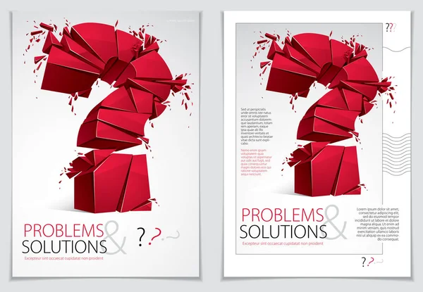 Broken Question Mark Explosant Brochure Flyer Design Query Rupture Morceaux — Image vectorielle