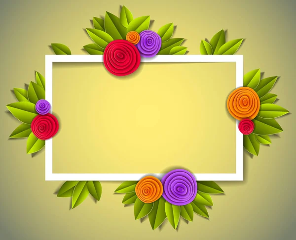 Blumen Und Blätter Schöner Hintergrund Oder Rahmen Mit Leerem Kopierraum — Stockvektor