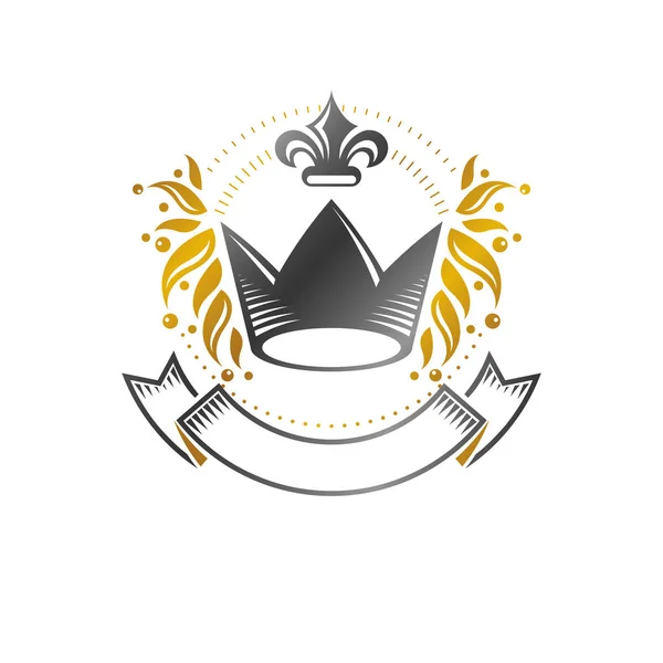 Antika Krona Emblem Heraldiska Vektor Designelement Retro Stil Etikett Heraldik — Stock vektor