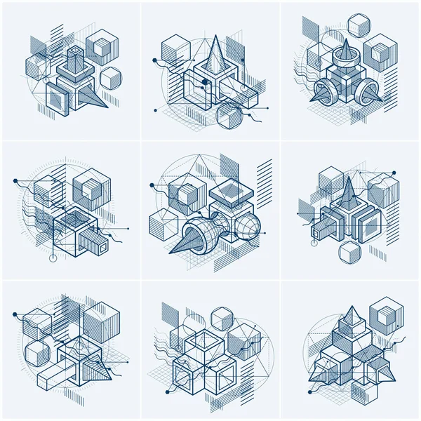 Fundo Isométrico Abstrato Layout Vetorial Composições Cubos Hexágonos Quadrados Retângulos —  Vetores de Stock