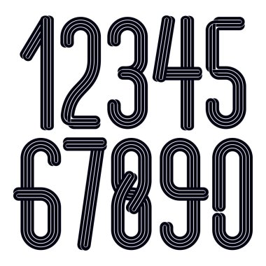 Funky uzun yoğun numaraları koleksiyonu, vektör numaralama ile paralel çizgiler yaptı. Eğlenmek için retro poster tasarım öğeleri olarak kullanmak için kulüp ya da konser reklam.