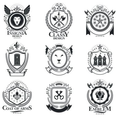 Hanedan işaretleri vintage öğeler vektör. Vintage tarzı sembollerde topluluğu.