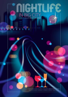 Soyut kentsel gece ışık bokeh, ufuk arka plan. Etkisi vektör güzel arka plan. Cityscape, binalar siluetleri manzarası ile renkli koyu arka plan bulanıklık. Broşür, el ilanı, kapak, poster ya da rehber kitap şablonu.