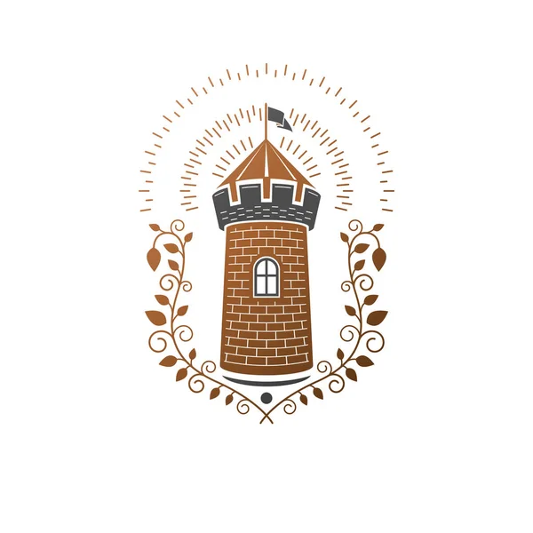 Starożytny Emblemat Fort Ilustracja Wektorowa Skotnicka Ozdobne Logo Białym Tle — Wektor stockowy