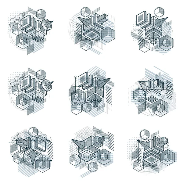 Absztrakt Isometrics Háttér Vector Elrendezés Kompozíciók Kockák Hatszög Négyzetek Téglalapok — Stock Vector