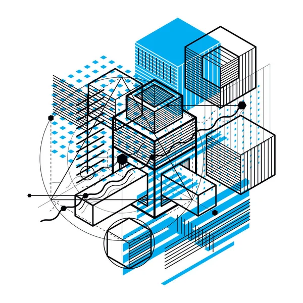 Fond Abstrait Isométrique Avec Des Lignes Autres Éléments Différents Modèle — Image vectorielle