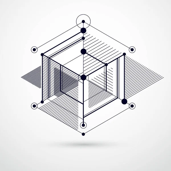 Isometric Abstract Black White Background Linear Dimensional Cube Shapes Vector — Stock Vector