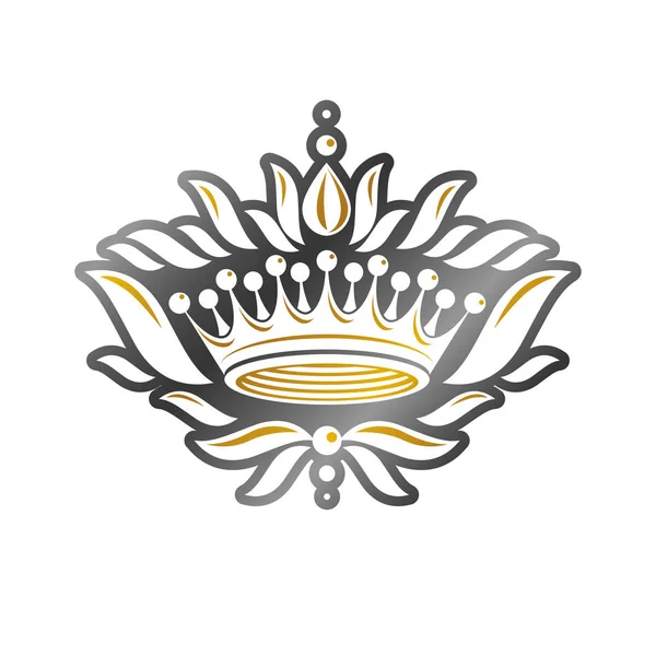 帝国王冠のベクター イラスト 紋章のヴィンテージのロゴ 白い背景に分離された古代のロゴタイプ — ストックベクタ