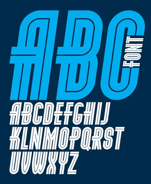 ベクトル資本薄い凝縮英語のアルファベットのコレクションは 白い縞で作られ 通信テーマのロゴタイプのデザインで使用するのに最適です — ストックベクタ