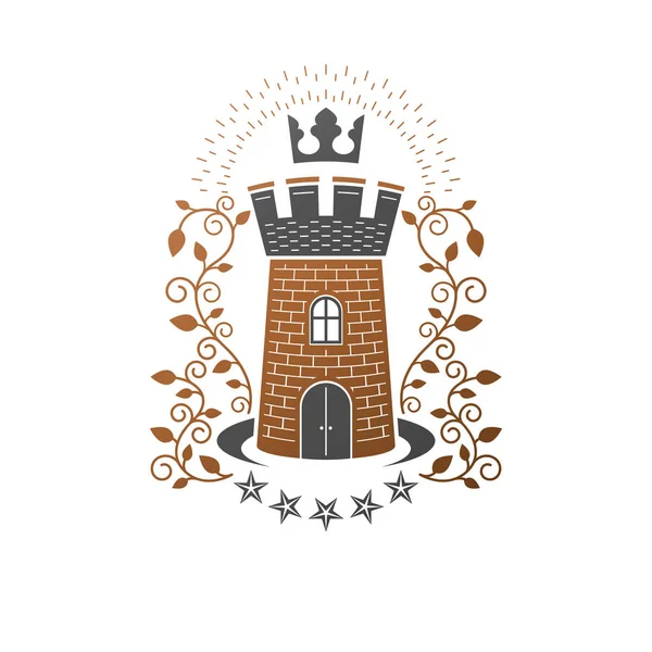 Oude Fort Embleem Heraldische Wapen Decoratieve Logo Geïsoleerd Vectorillustratie Sierlijke — Stockvector