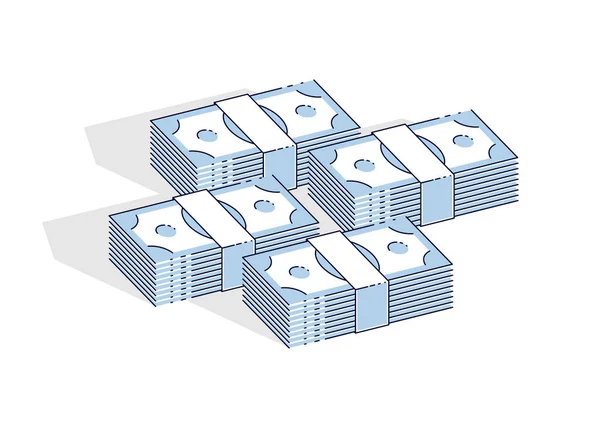 Soldi Contanti Dollari Pile Isolate Sfondo Bianco Illustrazione Isometrica Del — Vettoriale Stock