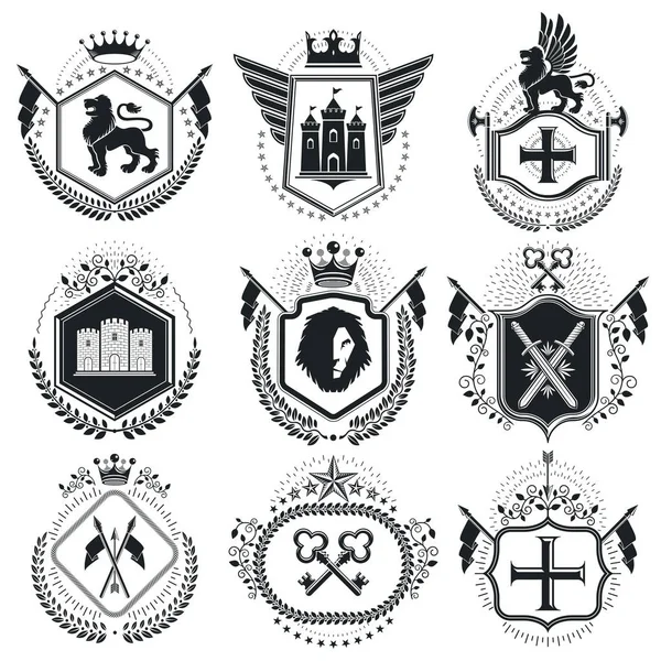 Desenhos Prémios Vintage Brasão Heráldico Vintage Armas Emblemas Vetor Vintage — Vetor de Stock