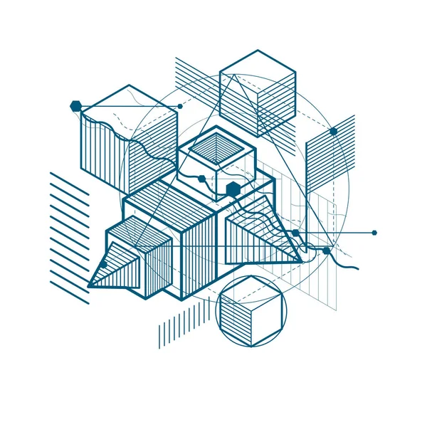 Fondo Abstracto Isométrico Con Formas Dimensionales Lineales Elementos Malla Vectoriales — Archivo Imágenes Vectoriales