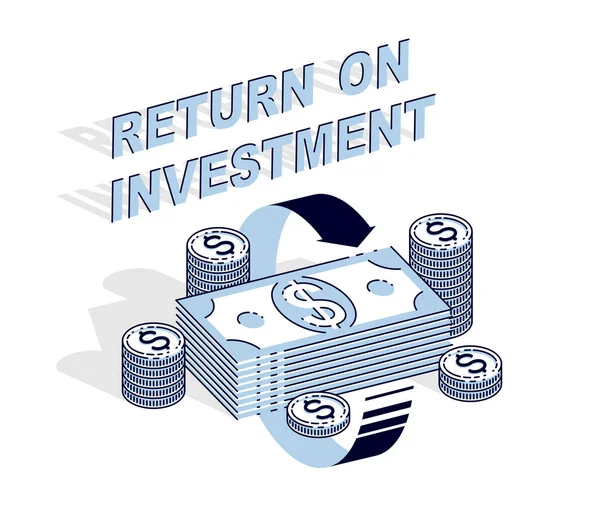 Return Investment Konzept Cash Money Stapel Mit Radialen Schleife Pfeile — Stockvektor