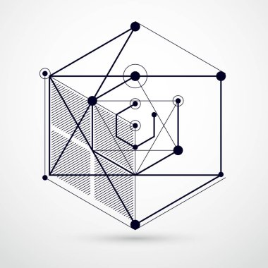Modern izometrik vektör siyah ve beyaz arka plan ile geometrik öğesi. Küpleri, altıgenler, kareler, dikdörtgenler ve farklı soyut öğeler düzenini. 