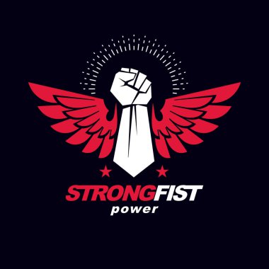 Güçlü yumruk Kartal kanatları ve yıldız kullanılarak oluşturulan bir active sporcu vektör sembolü. Dövüş Kulübü soyut amblemi.