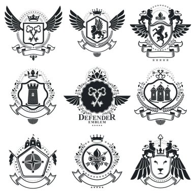 Hanedan tasarımları, vektör vintage Amblemler. Kat koleksiyonu, vektör set.