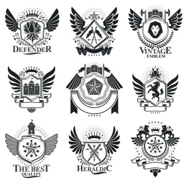 Vektör amblem, vintage hanedan tasarımlar. Kat koleksiyonu, vektör set.