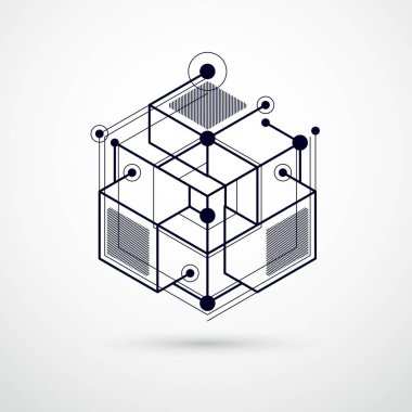 Vektör minimalist geometrik soyut 3D siyah ve beyaz kompozisyonu fütürist tarzda. Modern geometrik bileşim şablon ve düzen olarak kullanılabilir. 