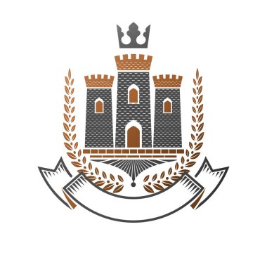 Antik kale amblemi. Hanedan arması, vintage vektör logosu. İzole beyaz zemin üzerine eski tarzı Retro logo.