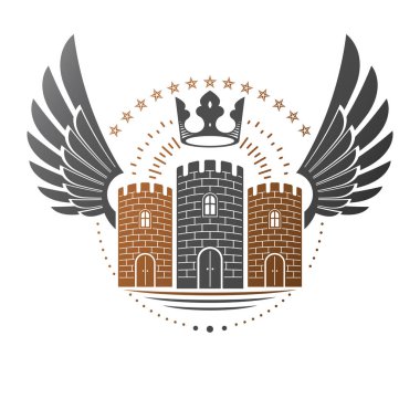 Antik Bastion amblemi. Hanedan vektör tasarım öğesi. Retro tarzı etiket, Hanedanlık armaları logo. İzole beyaz zemin üzerine süslü logo.