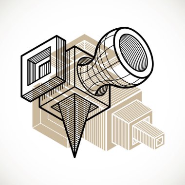 Üç boyutlu mühendislik inşaat, soyut vektör trigonometrik şekli.