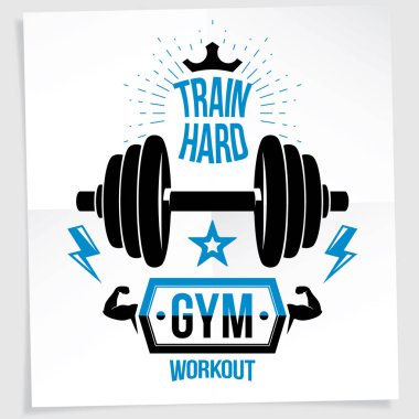 Disk ağırlık dambıl ve royal crown ile oluşturulan Halter Şampiyonası vektör promosyon el ilanı. Zor yazı tren.