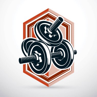 Dumbbell vektör çizim üzerinde beyaz disk ağırlık ile izole. Güç kaldırma ve fitness eğitim için Spor donatımı.