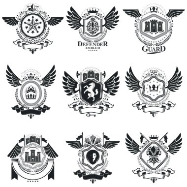 Hanedan tasarımları, vektör vintage Amblemler. Kat koleksiyonu, vektör set.