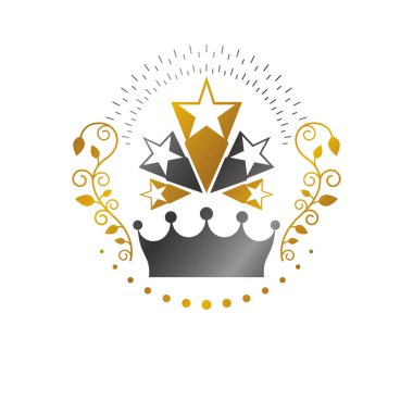 İmparatorluk tacı amblemi. Heraldic Coat of Arms, klasik vektör logosu. Retro logotip beyaz arkaplanda izole edildi.