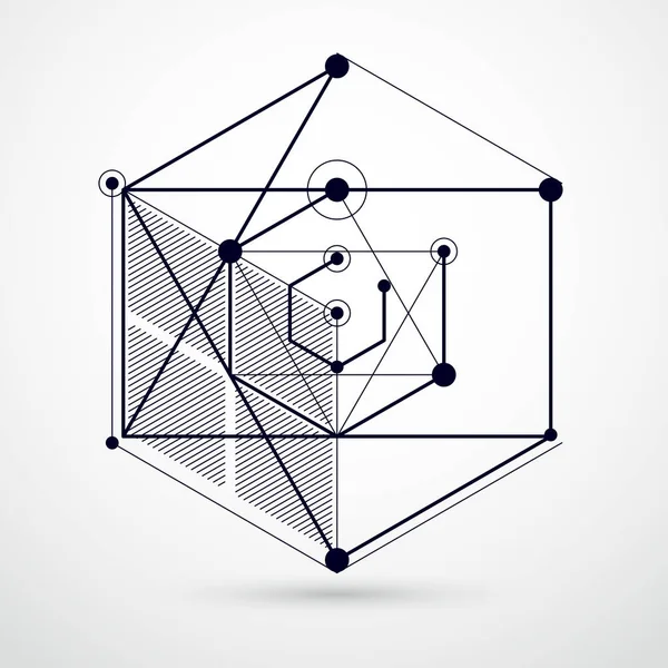 Modern izometrik vektör siyah ve beyaz arka plan ile geometrik öğesi. Küpleri, altıgenler, kareler, dikdörtgenler ve farklı soyut öğeler düzenini. 